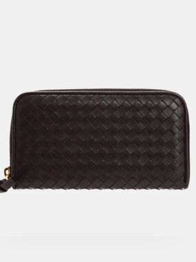 Bottega Veneta Intrecciato Zip-Around Wallet 100% Lambskin Grey Thunder